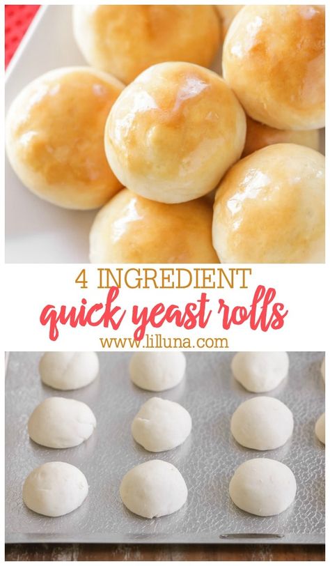 These easy yeast rolls can be made in under an hour with just 4 ingredients! With how quick and simple they are, they will become your new go-to dinner rolls. #easyyeastrolls #yeastrolls #rolls #bread #quickrolls Quick Yeast Rolls, Yeast Roll, Quick Dinner Rolls, Easy Yeast Rolls, Dinner Rolls Easy, Homemade Yeast Rolls, Yeast Rolls Recipe, Rolls Bread, Quick Rolls