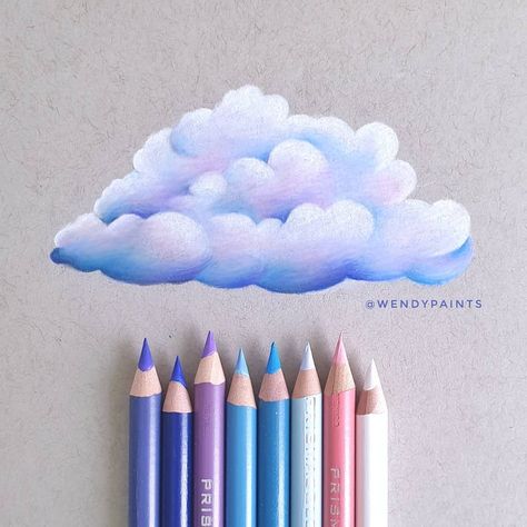 Beautiful cloudy piece by @wendypaints of her cotton candy inspired cloud drawing using Prismacolor Coloured Pencils on Strathmore Toned Grey Mixed Media paper. Color Pencil Gradient, Color Pencil Clouds, Colored Pencil Bubbles, Luminance Colored Pencils, Coloured Pencil Jellyfish, Candy Drawing, Sharpie Drawings, Beginner Drawing Lessons, Colored Pencil Art Projects