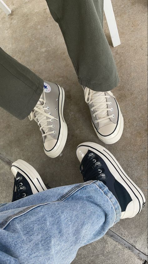 The grey are fear of gods & black are kim jones. Love them. Kim Jones Converse Outfit, Grey Converse Outfit Aesthetic, Converse Grey Outfit, Grey Converse Outfit, Converse Outfit Aesthetic, Utility Outfit, Converse Shoes Outfit, Converse Vintage, Converse Aesthetic