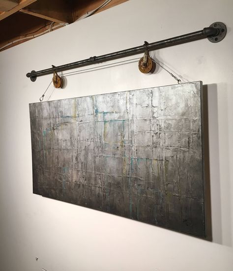 Original Large abstract painting industrial pipe wall hanging rustic wall decor by Jmjartstudio 24 X 48 Inches silver-oil painting Please note —— this is a custom piece allow 7-10 days for completion This unique wall hanging will make a statement in any room. Featuring original artwork Industrial Wall Art, Industrial Wall Decor, Silver Birthday, Black Pipe, Industrial Pipe, Industrial Wall, Living Room Wall Decor, Large Abstract Painting, Industrial Art