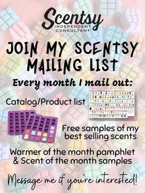 Scentsy Mailing List, Scentsy Ideas Printables, Scentsy Organization, Scentsy Hacks, Scentsy Sample Ideas, Scentsy Flyers, Scentsy Recipes, Scentsy Oils, Scentsy Marketing