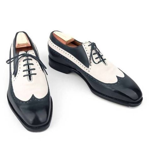 Handmade Men's Wing Tip Two Tone Shoes, Spectator Shoes, Dress Shoes Two Tone Shoes, Spectator Shoes, Quality Leather Boots, White Leather Shoes, Wingtip Shoes, Oxford Brogues, Custom Design Shoes, Leather Brogues, Brogue Shoes