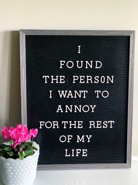 The BEST funny letter board quotes for your Valentine. Can also be used on chalkboards, for Valentines Day cards or notes. Cute Word Board Quotes, Letter Board Signs Funny, Romantic Letter Board Quotes, Marriage Letterboard Quotes, To My Valentine Quotes, Funny Love Letter Board Quotes, Anniversary Letter Board Quotes, Cute Notes For Him Funny, Anniversary Letterboard