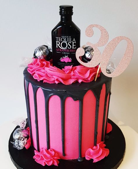 Tequila Rose Cake Alcohol Theme Cakes For Women, Tequila Rose Cake Ideas, Hot Pink 30th Birthday Cake, Tequila Cake Design, Tequila Rose Cake, Tequila Birthday Cake, Tequila Cake, 23 Birthday Cake, Drink Cake