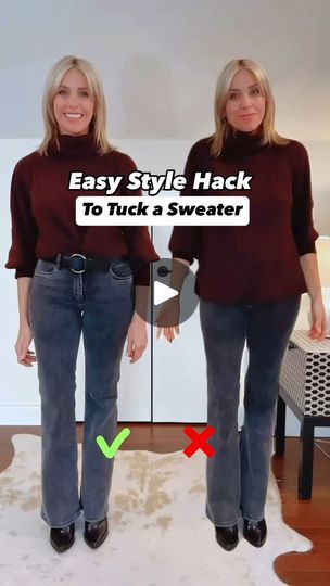 How To Tuck A Sweater, Tucked In Sweater Outfit, How To Tuck In A Sweater, Sweater Tucked Into Jeans, Sweater Tuck Hack, Tuck A Sweater, Easy Style, Amazon Store, Simple Fashion