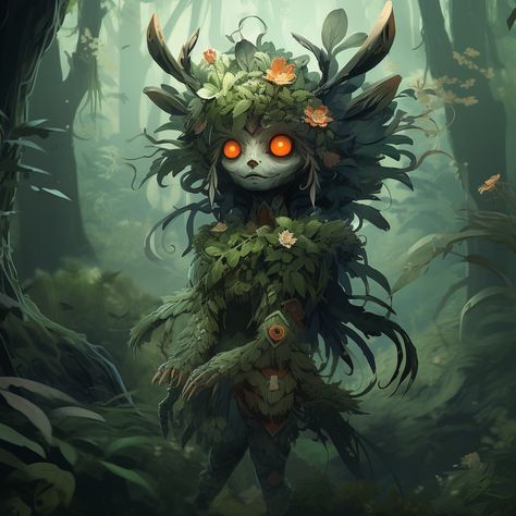 Concept Character Design. DND, character. Dnd Forest Spirit, Forest Guardian Character Design, Leshy Pathfinder, Dnd Fey Character, Dnd Fae, Concept Character Design, Forest Spirits, Dnd Inspiration, Creature Fantasy