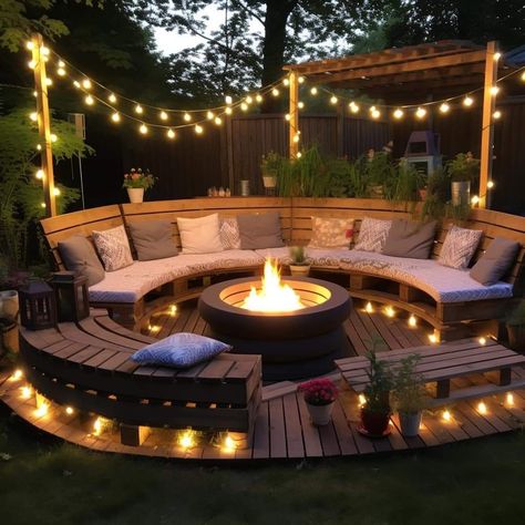 Fire Pit Seating Ideas, Fire Pit Seating Area, Fire Pit Ideas, Wrought Iron Furniture, Fire Pit Landscaping, Backyard Designs, Backyard Fireplace, Cozy Backyard, Fire Pit Seating