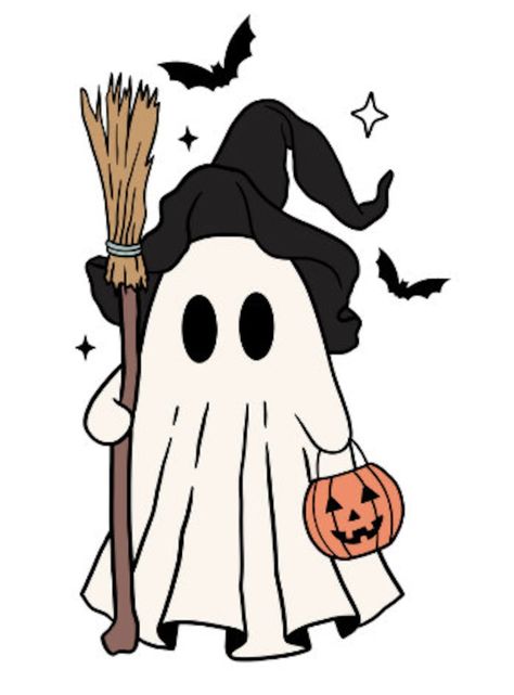 Witch Ghost Drawing, Ghost In Costume Drawing, Blanket Ghost Drawing, Halloween Vintage Cartoon, Halloween Drawings Witch, Gost Drawings Halloween, Funny Ghost Pictures, Halloween Drawings Ghost, Halloween Pumpkins Aesthetic