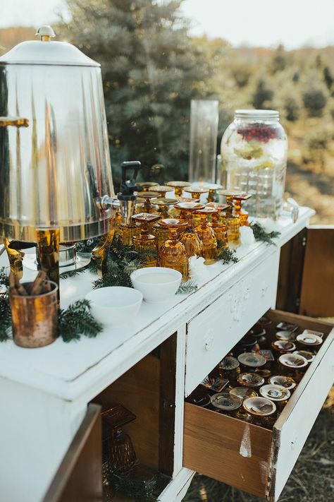 noelle-danny-wedding-drinks-0120 Wooden Dinner Table, Rhinebeck New York, Noelle Downing, Wedding Drink Station, Wedding Reception Guest, Reception Bride, Amber Glassware, Classic Wedding Cake, Wedding Drink