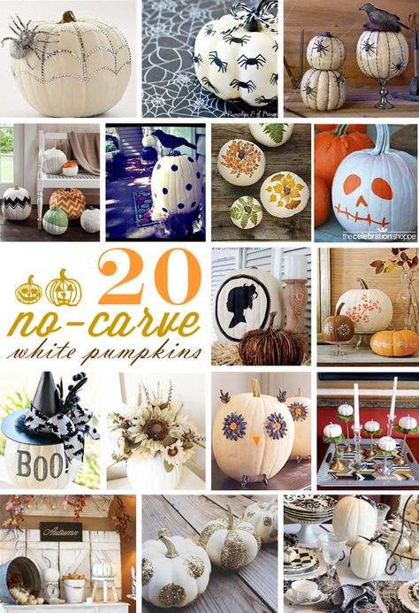 20 no-carve white pumpkins Halloween decorations | curated by TheCelebrationShoppe.com White Pumpkin Decorating, Halloween Week, Pumpkin Projects, Foam Pumpkins, Craft Foam, Autumn Decorating, Pumpkin Halloween Decorations, Pumpkin Ideas, Fall Projects