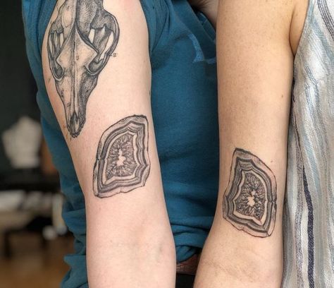 Geode Tattoo, Geology Tattoo, Symmetrical Tattoo, Crystal Tattoo, Rock Tattoo, Bff Tattoos, Healing Tattoo, B Tattoo, Best Friend Tattoos