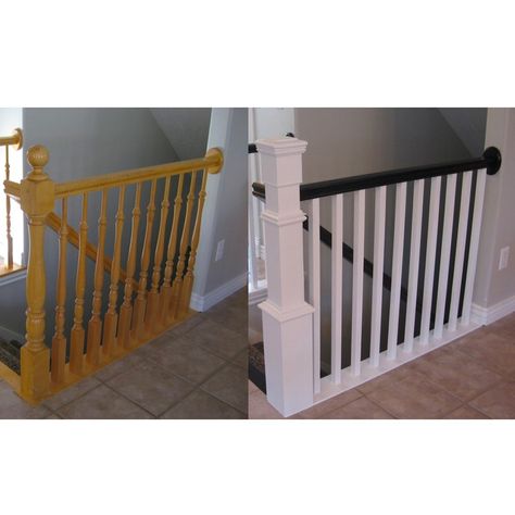 10 Ways to Freshen Up Outdated Banisters | Family Handyman Bannister Ideas Painted, Stair Bannister Ideas, Staircase Banister Ideas, Painted Banister, Metal Stair Spindles, Redo Stairs, Stair Railing Makeover, Stairs Renovation, Stair Spindles