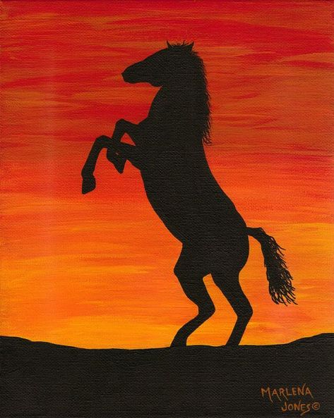 easy paintings of horses - Google Search Horse Paintings Acrylic, Horse Canvas Painting, Horse Paintings, Silhouette Painting, Oil Pastel Art, Horse Drawings, Things To Paint, Paint Night, Silhouette Art