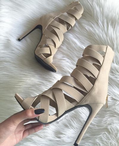 Fearless Bombshell - Nude Heels Strappy Sandals Gladiators, Ankle Sandals, Beige Heels, Heels Stilettos, Steve Madden Heels, Womens Stilettos, Peep Toe Sandals, Fabulous Shoes, Suede Sandals