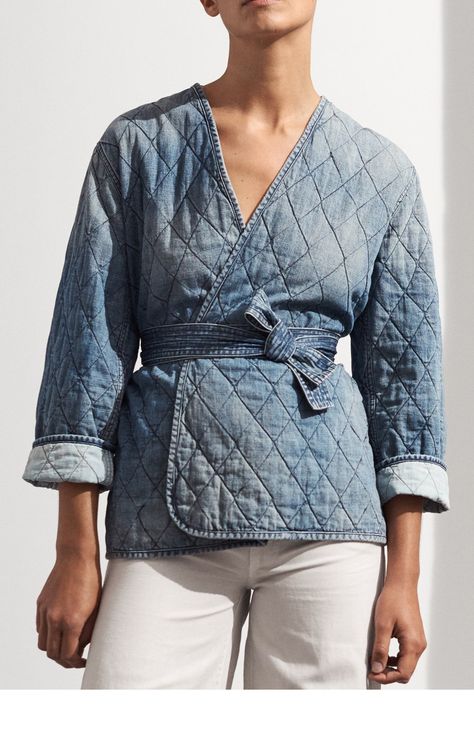 Wrap Jacket Pattern Sewing, Quilted Silk Jacket, Denim Quilt Jacket, Quilt Denim Jacket, Quilted Jean Jacket, Sashiko Jacket, Quilted Denim Jacket, Quilted Jacket Pattern, Quilted Denim