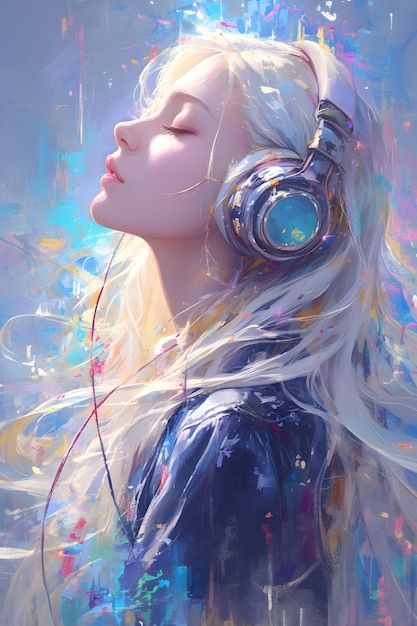 Microphone Aesthetic Drawing, Someone Singing Drawing Reference, Music Images Pictures, Girl With Headphones Art, Audio Pictures, Microphone Drawing, Silver Hair Girl, Watercolor References, Music Character