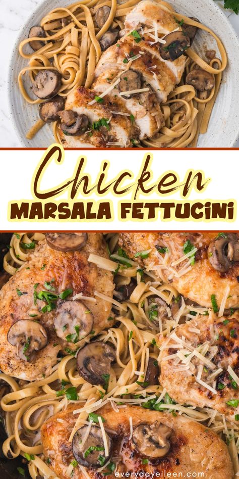 Chicken Marsala Fettuccini is an easy Italian-American recipe that is easy and delicious. Juicy chicken breasts and mushrooms served over pasta for a mouthwatering dinner. A recipe that is perfect for a quick dinner. Elegant for a dinner party. Also easy enough to serve a crowd. Chicken Marsala Fettuccine, The Best Chicken Marsala, Pasta Recipes For A Crowd, Chicken Breast Recipes Easy Quick, Chicken Marsala Recipe, Easy One Pan Chicken Marsala, Chicken Marsala For A Large Crowd, Chicken Marsala No Wine, Chicken Marsala With Mushrooms