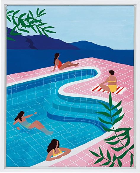 Amazon.com: Kate and Laurel Sylvie Pool Ladies Framed Canvas Wall Art by Maja Tomljanovic, 18x24 White, Tropical Nature Art Decor: Posters & Prints Maja Tomljanovic, Illustration Kunst, Information Art, Stretched Canvas Wall Art, Art Prints Online, David Hockney, Art Et Illustration, Shop Wall Art, Art And Illustration