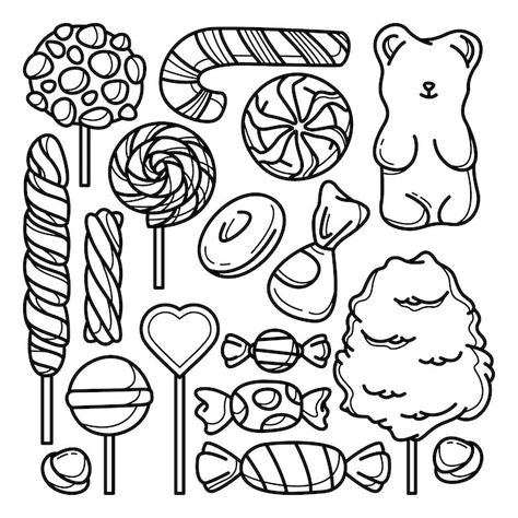 Collection of candy doodles | Premium Vector #Freepik #vector #lollipop #hand-drawn #drawn #hand-drawn-doodle Candy Drawing Cute, Candy Drawing Easy, Drawing Of Candy, Candy Art Drawing, Candy Doodles, Candy Vector, Candy Coloring Pages, Coloring Pages Ideas, Candy Drawing