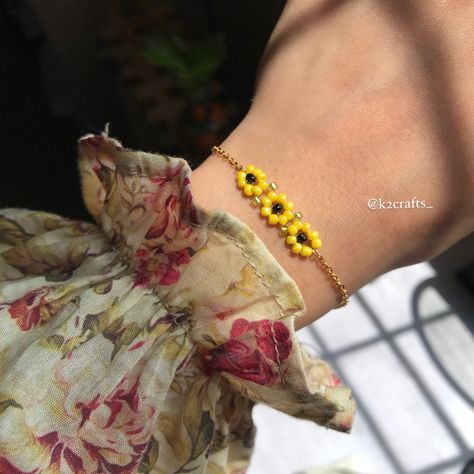 ✨Sunflower inspired beaded chain bracelet and ring ✨🌻 •Available in a versatile size that fits most wrists. • Handmade with love Dm to Order *Jewellery care Tips* • Remove before sleeping • Keep away from moisture/water • Allow Perfume or lotion dry before wearing • Remove before bathing • Store in dry bag or box #sunflower #beadedflowers #bracelet #minimalbracelet #minimaljewelry #handcraftedjewelry # Jewellery Care Tips, Crazy Accessories, Beaded Sunflower, Accessories Idea, Bead Things, Diy Earrings Materials, Sunflower Accessories, Beaded Chain Bracelet, Sunflower Bracelet