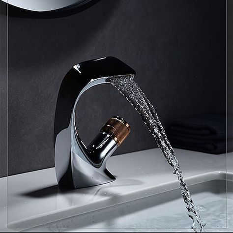 Bathroom Sink Faucet, Brass Waterfall Mixer Basin Taps Chrome Finish Single Handle One Hole Bath Tap with Hot and Cold Hose 2024 - GBP £77 Toilet Ideas, Vessel Sink Faucet, Restroom Decor, Small Toilet, Faucet Accessories, Bath Taps, Basin Taps, Vessel Sink, Bathroom Sink Faucets