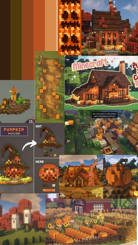 Minecraft Fall Builds, Minecraft Halloween Ideas, Big Minecraft Houses, Minecraft Pumpkin, Minecraft Garden, Minecraft Theme, Pumpkin Garden, Minecraft Farm, Minecraft Cottage