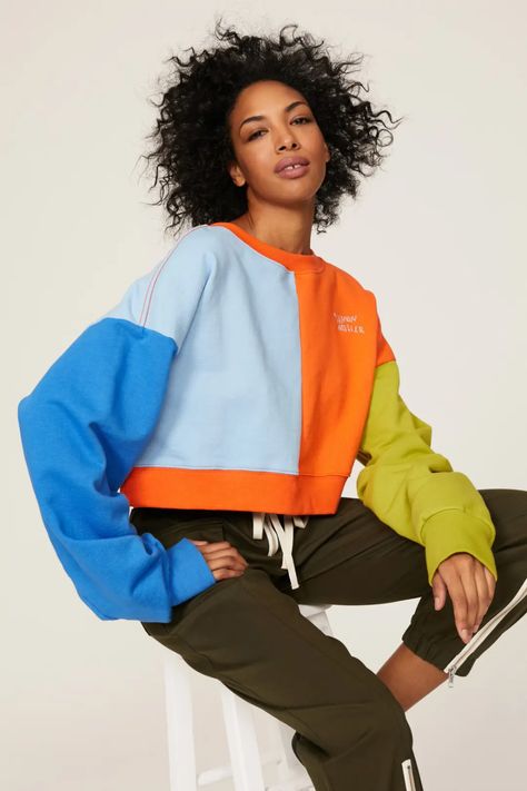 Color Block Sportswear, Color Block Shirt Outfit, Trendy Color Block Hoodie Sweatshirt, Colorblocking Outfit, Color Block Crew Neck Sweatshirt For Streetwear, Cotton Color Block Hoodie Sweatshirt, Multicolor Color Block Sweatshirt For Streetwear, Sweatshirt Colorblock, Colorblock Outfits