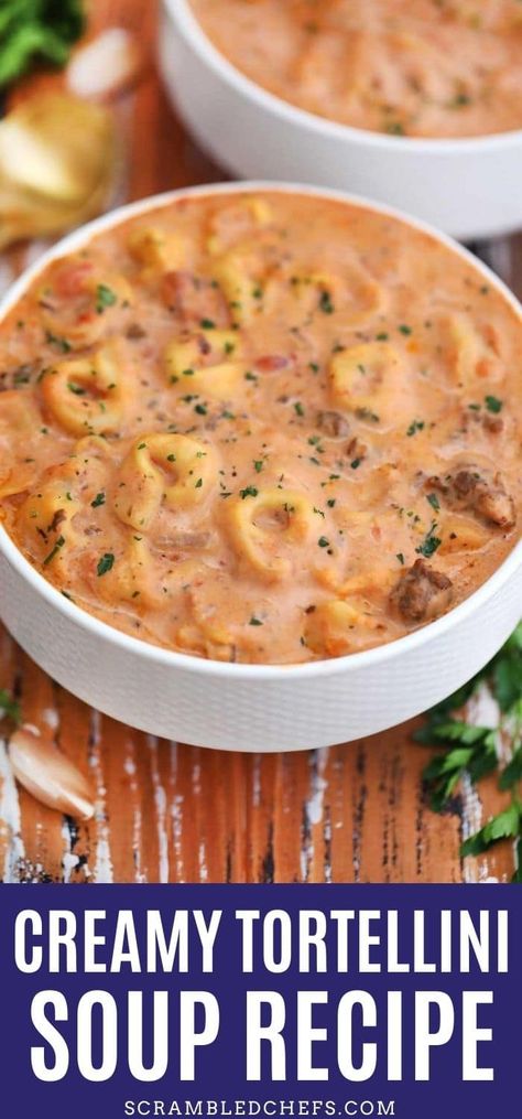 Pull out the dutch oven to make this creamy tortellini soup with sausage. Packed with flavor and easy to prepare, it's an excellent weeknight dinner! #TortelliniSoup #Soup #Sausage #ItalianSausage #TortelliniSausageSoup #ItalianSausageSoup Dutch Oven Tortellini, Creamy Tortellini Soup With Sausage, Dutch Oven Soup Recipes, Tortellini Soup With Sausage, Soup Sausage, Dutch Oven Soup, Soup With Sausage, Creamy Tortellini, Creamy Tortellini Soup