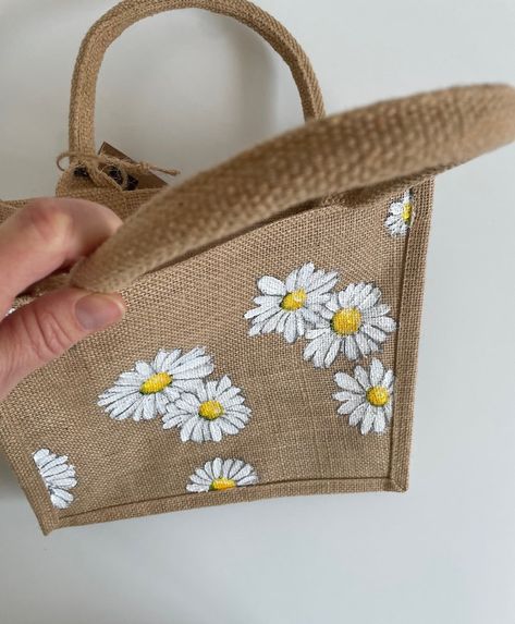 Sac jute marguerites petit modèle peint à la main - Etsy France France