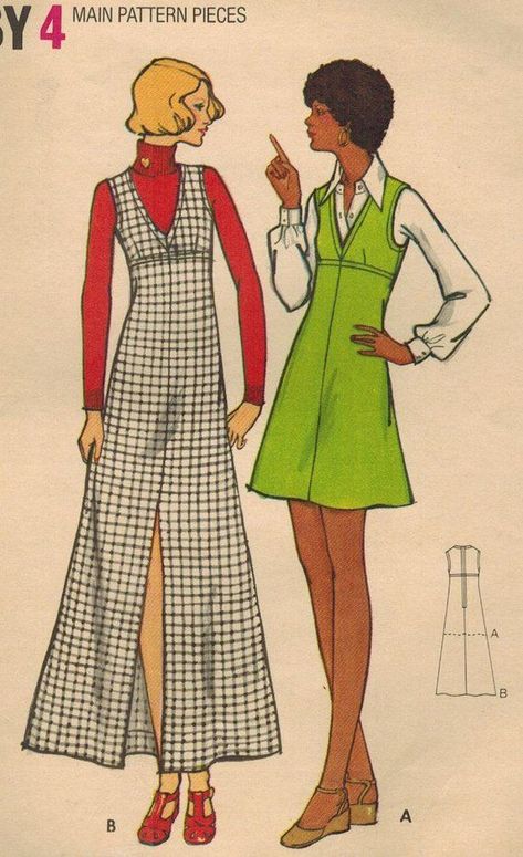 1970s Butterick 6758 UNCUT Vintage Sewing Pattern Misses Empire Waist Jumper, A-line Jumper in Size 10 Bust 32-1/2 1960s Sewing Patterns, Vintage Sewing Patterns 1970s, Vintage Sewing Pattern Illustrations, 60s Sewing Patterns, 70s Sewing Patterns, 1970 Fashion, 1970s Clothing, Sewing Pattern Vintage, 1970s Sewing Patterns