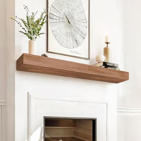 Amazon.com: KORETECH 48 Inch Fireplace Mantel Solid Rustic Wood Floating Farmhouse Shelf Handcrafted Wall Mounted, with Invisible Heavy Duty Metal Bracket, Light Brown : Home & Kitchen Floating Mantle Fireplace, Floating Mantle, Mantle Fireplace, Farmhouse Shelf, Mantle Shelf, Bracket Lights, Fire Places, Farmhouse Shelves, Wood Mantels