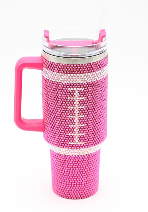 PRICES MAY VARY. Rhinestone Bling PINK Football Tumbler- Sip your Drinks in this eye catching flashy design, thanks to SEM LIFE. This large capacity 40 Oz tumbler is designed with double-wall vacuum insulation and comes with a handle and long reusuable straw. Quality- Rhinestones are applied with attention to detail with a seamless design all around the tumbler. No overlapping seams that may come up and no sticky material. We stand behind our product quality. Travel Tumbler- Fits perfectly into Bling Tumbler, Pink Football, 40 Oz Tumbler, Tumbler With Handle, Birthday Wishlist, Trendy Accessories, Kitchen Storage Organization, Flask, Straw