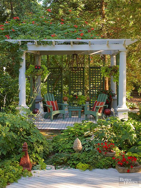 Spend more time outside this spring with a beautifully designed pergola. Get DIY ideas, outdoor living hints and fun weekend projects here. Pagoda Garden, Pergola Ideas, Pergola Design, Garden Vines, Pergola Canopy, Wooden Pergola, Backyard Pergola, Garden Gazebo, Pergola Kits