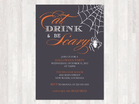 Eat Drink & Be Scary Halloween Invitations Template, Scary Halloween Party Invitations, Scary Halloween Invitations, Halloween Invitation Wording, Halloween Invitation Template, Invitations Template, Invitation Halloween, Halloween Invitation, Halloween Party Invitation