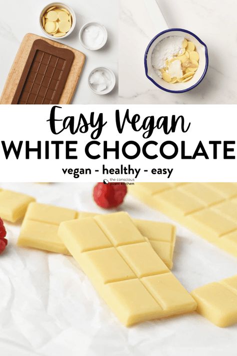 Vegan White Chocolate Homemade Vegan White Chocolate, Vegan White Chocolate Recipe, Vegan White Chocolate Ganache, Healthy White Chocolate Recipes, Vegan Chocolate Recipe, Healthy White Chocolate, Chocolate Bars Recipe, Homemade Vegan Chocolate, Conscious Plant Kitchen