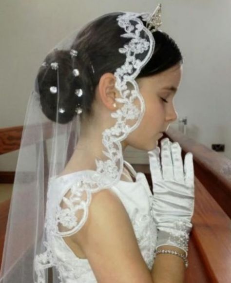 53 First Holy Communion Hairstyles For Kids [BEST] First Communion Hairstyles, Communion Headpiece, Communion Hairstyles, Girls First Communion Dresses, Holy Communion Party, First Communion Veils, Communion Veils, First Communion Decorations, Communion Decorations