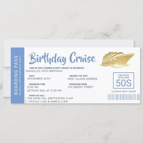 Birthday Cruise Invitations, Party Yacht, 50th Birthday Men, Boarding Pass Invitation, Cruise Kids, Birthday Cruise, Cruise Party, Party Tickets, Ocean Cruise