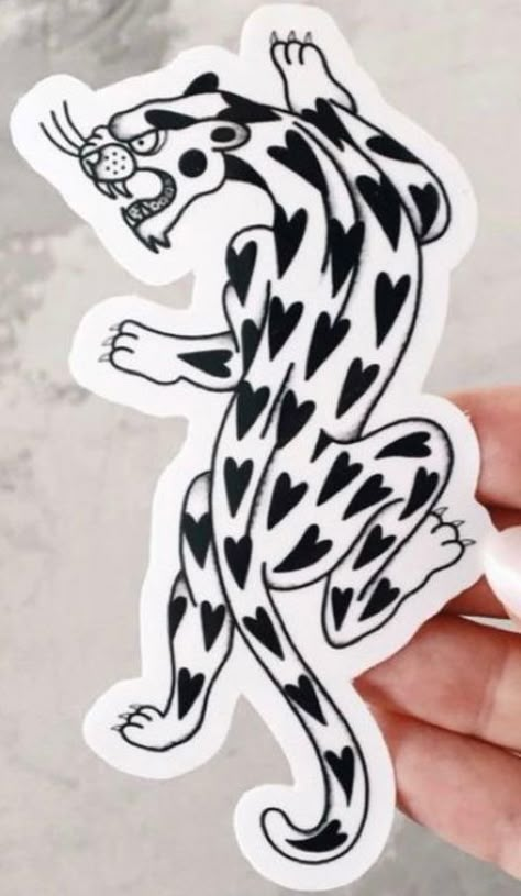 Love Panther Tattoo Traditional, Heart Jaguar Tattoo Traditional, Panther Heart Tattoo Traditional, Heart Leopard Tattoo Traditional, Panther Hearts Tattoo, American Traditional Black Panther, Tiger With Hearts Tattoo, American Traditional Leopard Tattoo, Love Panther Tattoo