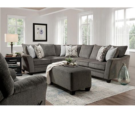 Dark Grey Sectional, Gray Couch, Sectional With Chaise, Sectional Ottoman, Glass Front Cabinets, Grey Sectional, Grey Upholstery, Ashley Furniture Homestore, Ottoman Set