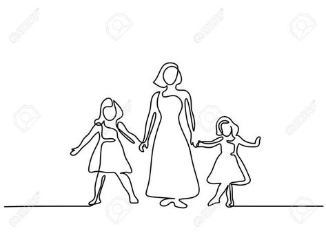 Mom And Two Daughters Drawing, One Line Drawing Family, Mom And Two Daughters, Mother Daughter Art, Litle Girls, Drawing Happy, Mother Painting, Mother Daughters, Face Outline