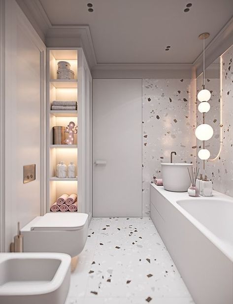 Terrazzo Bathroom, Girl Bathrooms, Childrens Bathroom, Baby Bathroom, Bathroom Organization Diy, Bad Inspiration, Toilet Design, Girls Bathroom, Bathroom Design Luxury