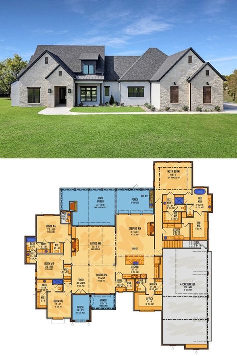 Smart House Plans, Bonus Room Floor Plan, One Level House Plans, Exclusive House Plan, 5 Bedroom House Plans, Bedroom Floor Plans, Plans Modern, Floor Layout, House Blueprints