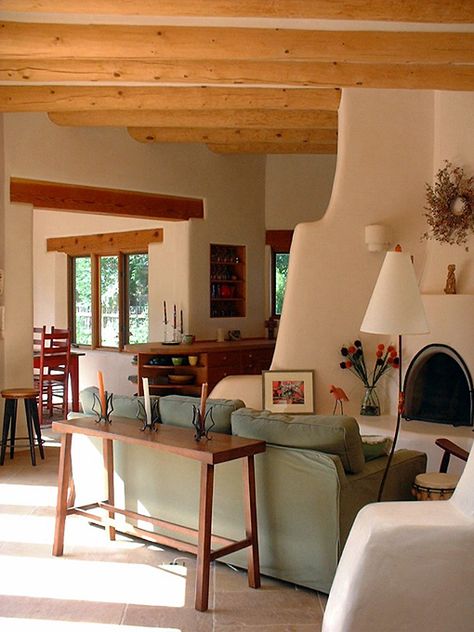 Wood beams over doorways in Adobe home Adobe Cottage, Southwestern Homes, Adobe Interior, Southwest Living, New Mexico Style, Santa Fe Home, New Mexico Homes, Adobe Home, Southwestern Home