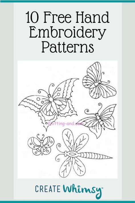 10 Resources for Free Hand Embroidery Patterns! - Create Whimsy Embroidery Templates Flowers Stencils, Tracing Patterns Free Printable, Designs For Embroidery Free Pattern, Freehand Embroidery Patterns, Slow Stitch Butterfly, Free Printable Embroidery Designs, Embroidered Birds Free Pattern, Free Hand Embroidery Designs Patterns, Hand Embroidery Patterns Free Templates Folk Art