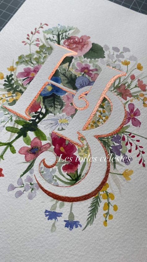 Watercolor Letter Art, Name Design Art Ideas Letters, Floral Letters Drawing, Flower Calligraphy, Abstract Watercolor Paintings Tutorials, Name Design Art, Floral Monogram Letter, Doodle Art Letters, Watercolor Typography