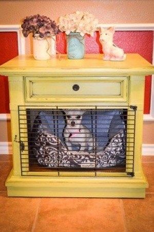 If you have a dog, you probably have a lot of supplies, toys, bedding, and other items for them, too. Here's how to organize your dog stuff. Kitchen Hearth, Crate Nightstand, Dog Crate End Table, Dog Crate Table, Bed Night, Crate End Tables, Diy Dog Crate, Nightstand Table, Puppy Crate