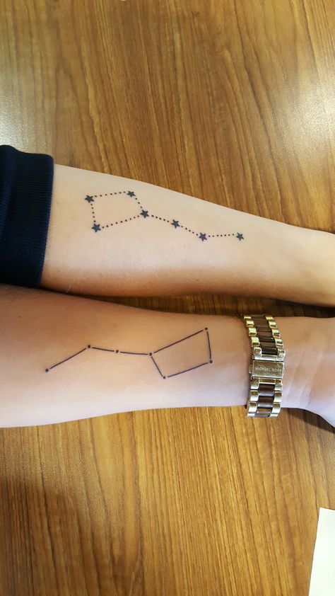 Matching Big Dipper tattoos! #bigdipper #tattoo Big And Little Dipper Tattoos, The Big Dipper Tattoo, Little Dipper Tattoo, Big Dipper Tattoo, Dean Tattoo, Rocket Tattoo, Deep Tattoo, Brother Tattoos, Big Dipper