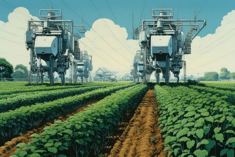 Automated farming architecture agriculture outdoors. | free image by rawpixel.com / Tanat Chittirungsan Future Farming Technology, Futuristic Farm, Farming Architecture, Lancer Rpg, Ringed Planet, Farming Game, Agriculture Machine, Farming Technology, Farm Images