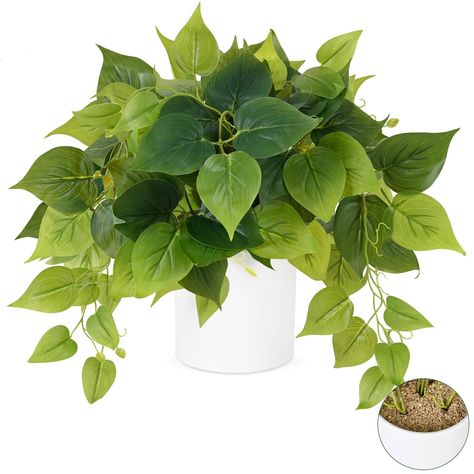 PRICES MAY VARY. 🍀PERFECT SIZE & VALUE FOR MONEY: Our fake plants are of the highest quality and priced affordably. The package comes with a faux plants indoor in a white ceramic pot which is modern and exquisite. The high of fake potted plants are about 11.8" and the size of pots are 4.5"D×5.9" H which are larger than others. Choose from us to create a green and freshness environment to you. 🍀DURABLE & STRONG LOAD-BEARING: Our artificial plants are made with premium materials, ensuring durabi Office Plants Desk, Artificial Indoor Plants, Fake Potted Plants, Fake Hanging Plants, Artificial Plants Indoor, Fake Plants Decor, Greenery Decor, Living Room Plants, Artificial Potted Plants