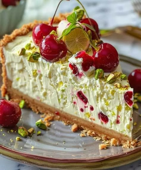 Cherry Pistachio, Cheesecake Ingredients, Pistachio Cheesecake, Lemon Cheesecake Recipes, Graham Cracker, Tasty Recipes, Perfect Desserts, Creative Cakes, Let Them Eat Cake